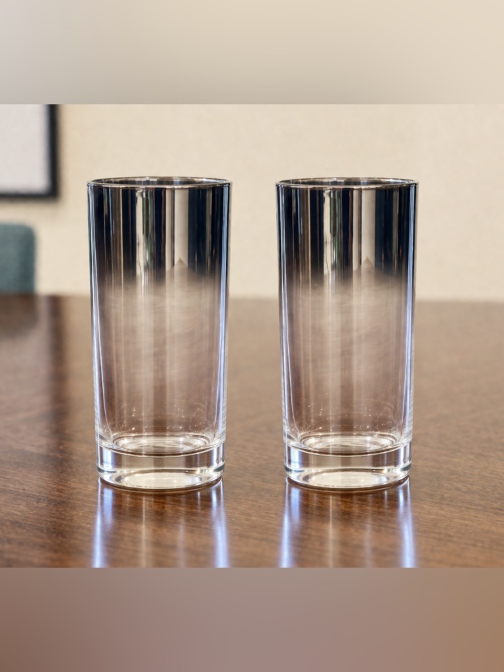 Vintage Dorothy Thorpe Silver Fade Highball Glasses Set of 2 MCM Barware